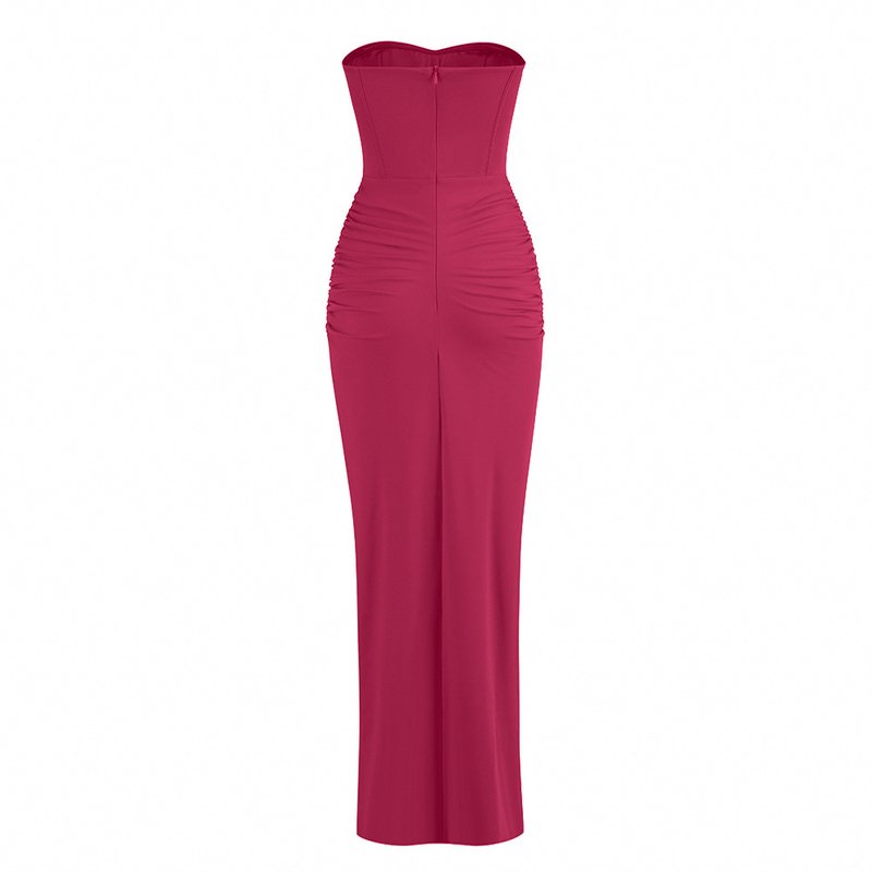 Strapless Ruched Slit Maxi Dress H6055