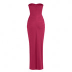 Strapless Ruched Slit Maxi Dress H6055