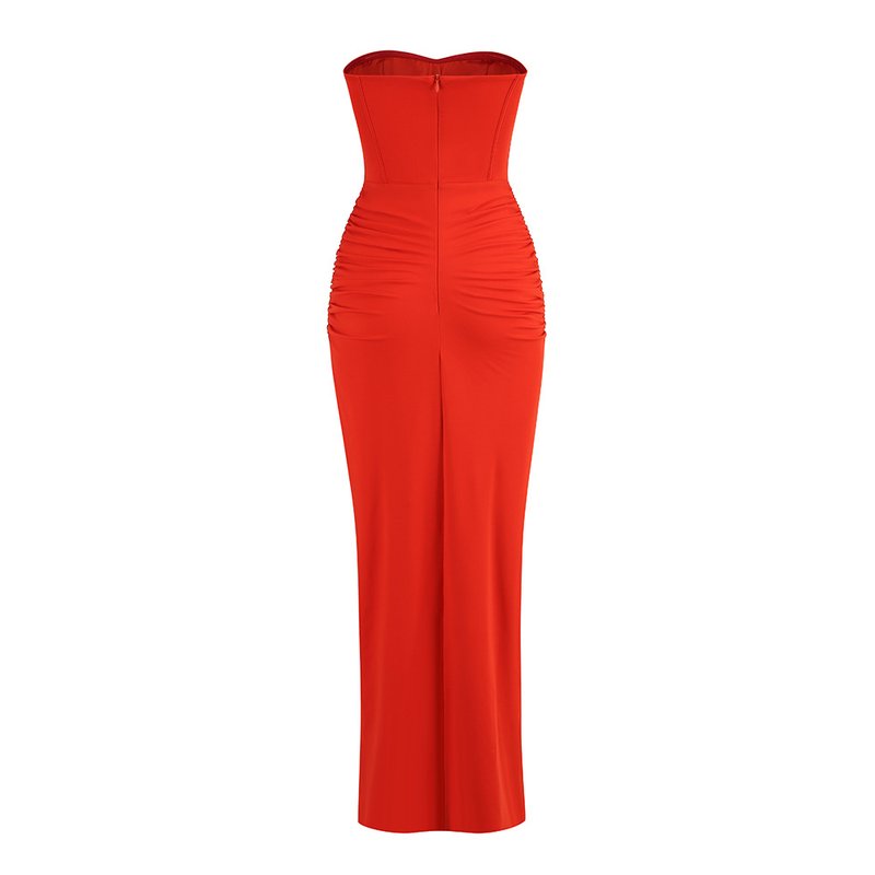 Strapless Ruched Slit Maxi Dress H6055