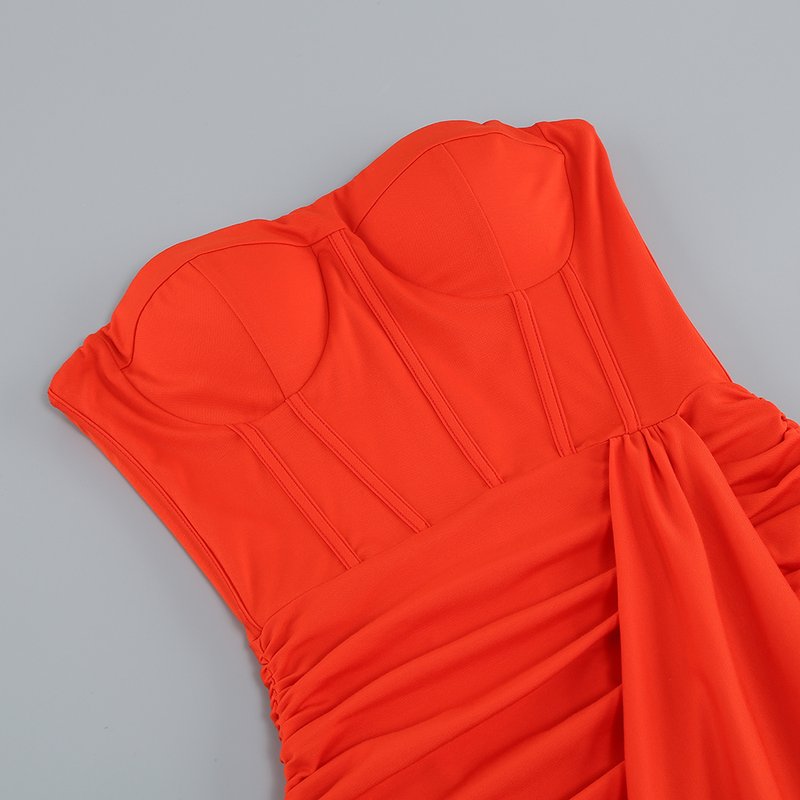 Strapless Ruched Slit Maxi Dress H6055