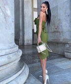 Strapless Ruffle Asymmetric Midi Dress H4236