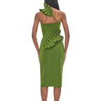 Strapless Ruffle Asymmetric Midi Dress H4236