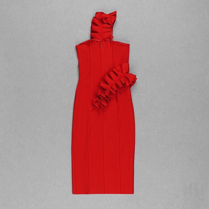 Strapless Ruffle Asymmetric Midi Dress H4236