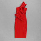 Strapless Ruffle Asymmetric Midi Dress H4236