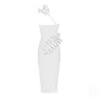 Strapless Ruffle Asymmetric Midi Dress H4236