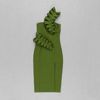 Strapless Ruffle Asymmetric Midi Dress H4236