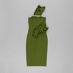 Strapless Ruffle Asymmetric Midi Dress H4236