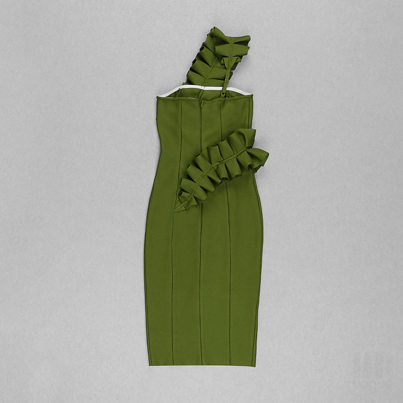 Strapless Ruffle Asymmetric Midi Dress H4236