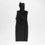 Strapless Ruffle Asymmetric Midi Dress H4236