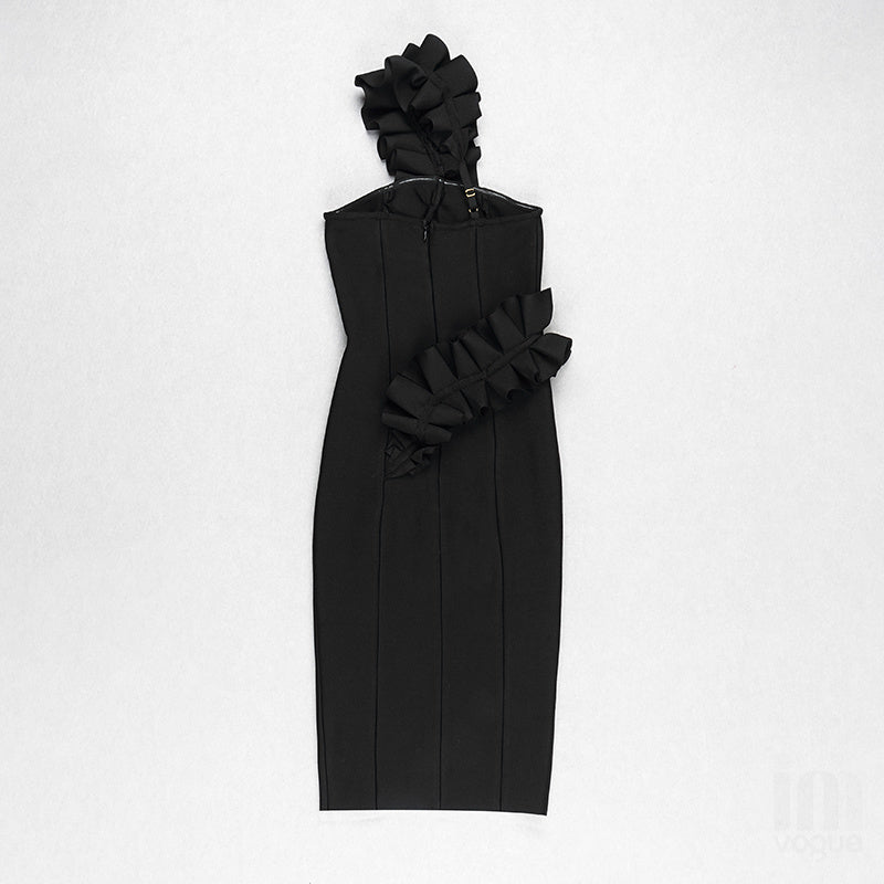 Strapless Ruffle Asymmetric Midi Dress H4236