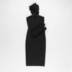 Strapless Ruffle Asymmetric Midi Dress H4236