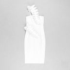 Strapless Ruffle Asymmetric Midi Dress H4236