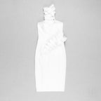 Strapless Ruffle Asymmetric Midi Dress H4236
