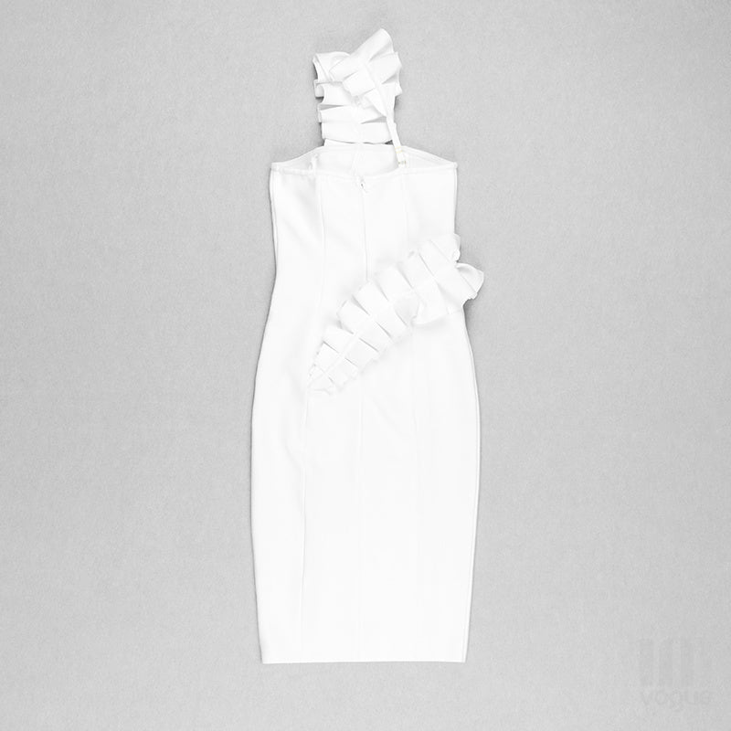 Strapless Ruffle Asymmetric Midi Dress H4236