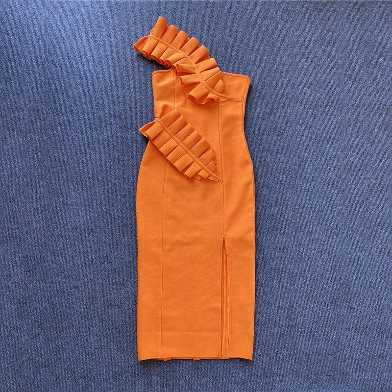 Strapless Ruffle Asymmetric Midi Dress H4236