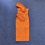 Strapless Ruffle Asymmetric Midi Dress H4236