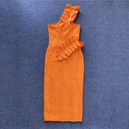 Strapless Ruffle Asymmetric Midi Dress H4236