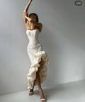 Strapless Ruffle Asymmetrical Gown H6371