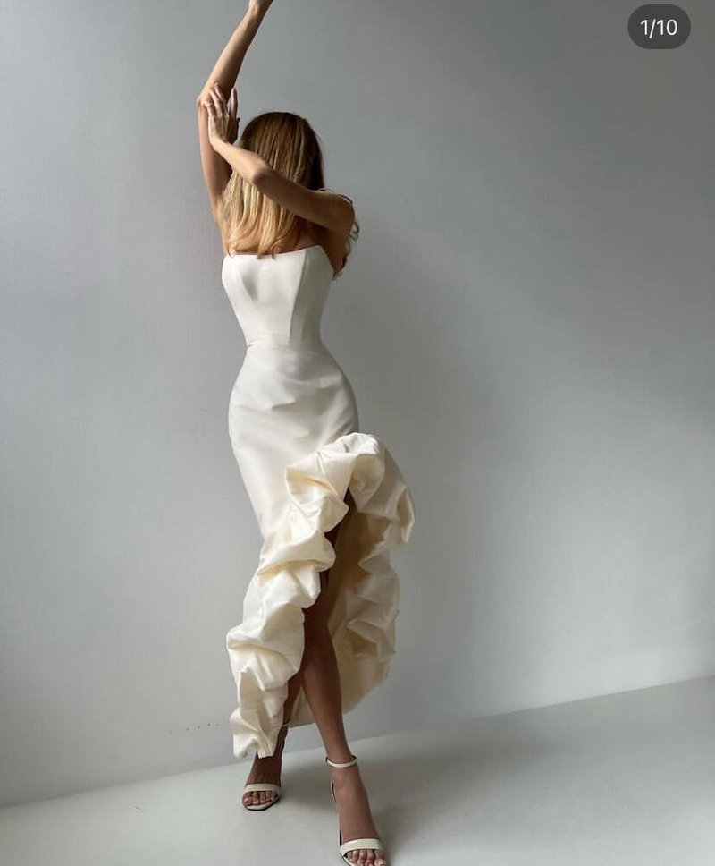 Strapless Ruffle Asymmetrical Gown H6371