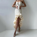 Strapless Ruffle Asymmetrical Gown H6371