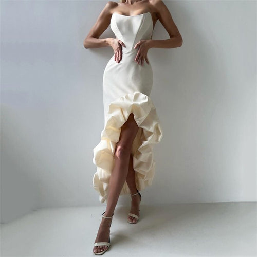 Strapless Ruffle Asymmetrical Gown H6371