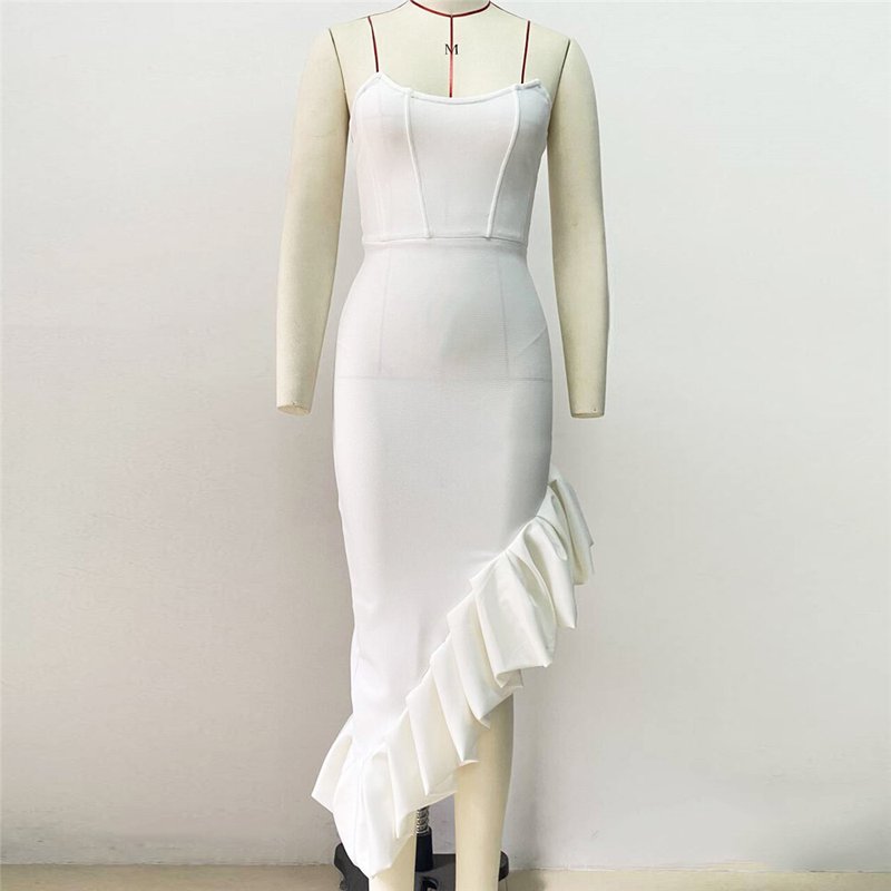 Strapless Ruffle Asymmetrical Gown H6371