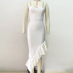 Strapless Ruffle Asymmetrical Gown H6371
