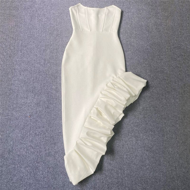 Strapless Ruffle Asymmetrical Gown H6371