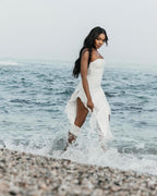 Strapless Ruffle Asymmetrical Midi Dress H6016