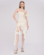 Strapless Ruffle Asymmetrical Midi Dress H6016
