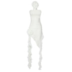 Strapless Ruffle Asymmetrical Midi Dress H6016