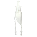 Strapless Ruffle Asymmetrical Midi Dress H6016