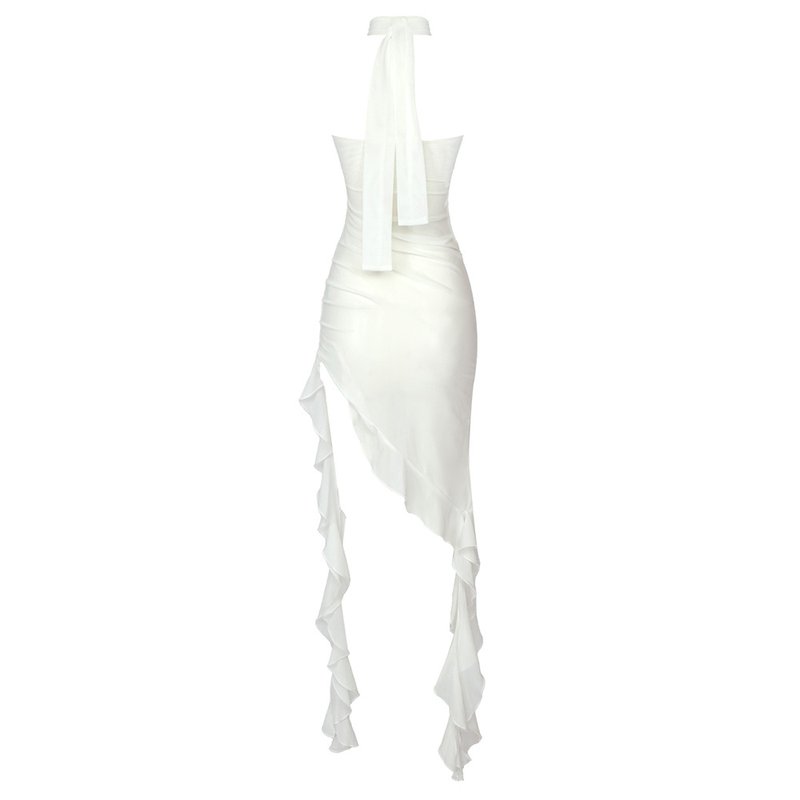 Strapless Ruffle Asymmetrical Midi Dress H6016