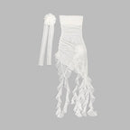 Strapless Ruffle Asymmetrical Midi Dress H6016