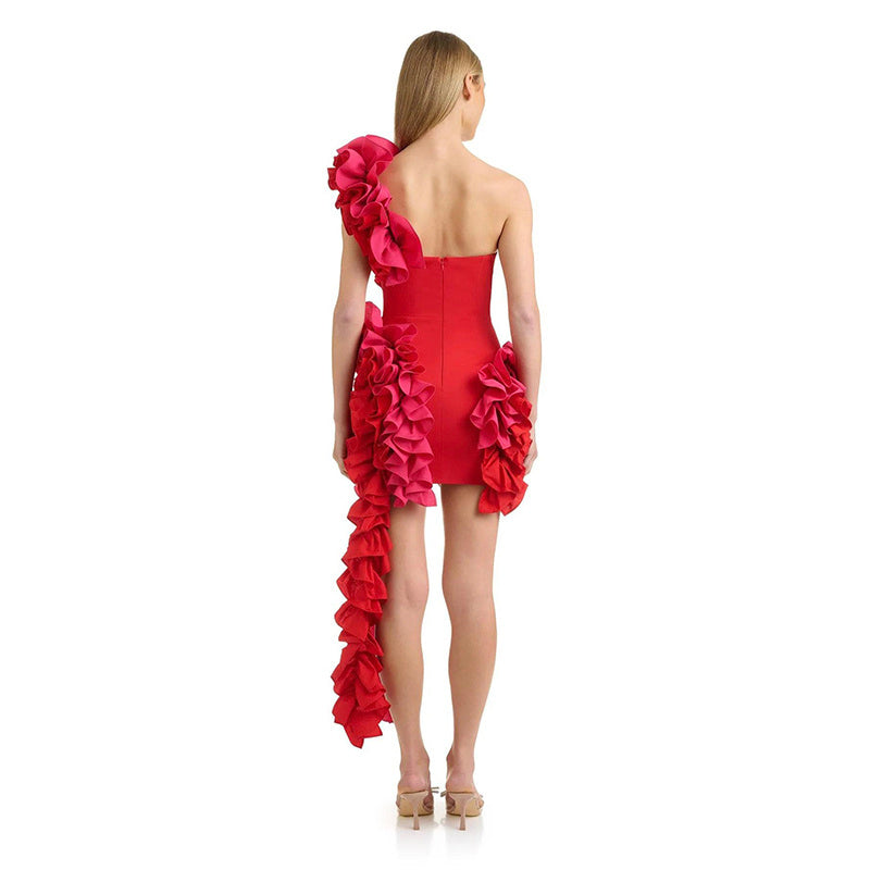 Strapless Ruffle Asymmetrical Mini Dress H6540