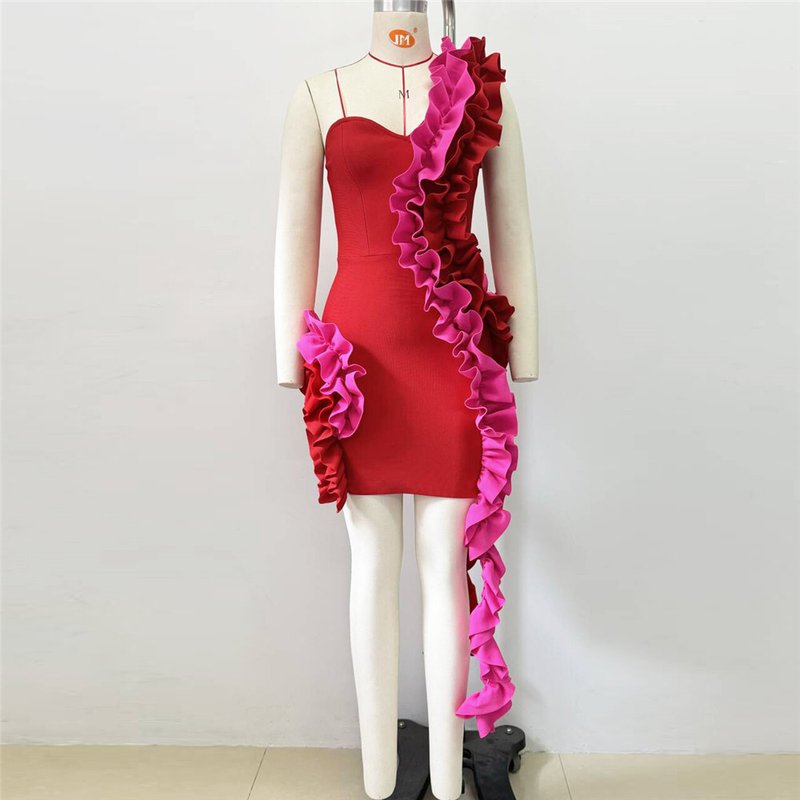 Strapless Ruffle Asymmetrical Mini Dress H6540