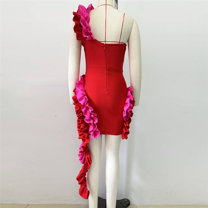 Strapless Ruffle Asymmetrical Mini Dress H6540