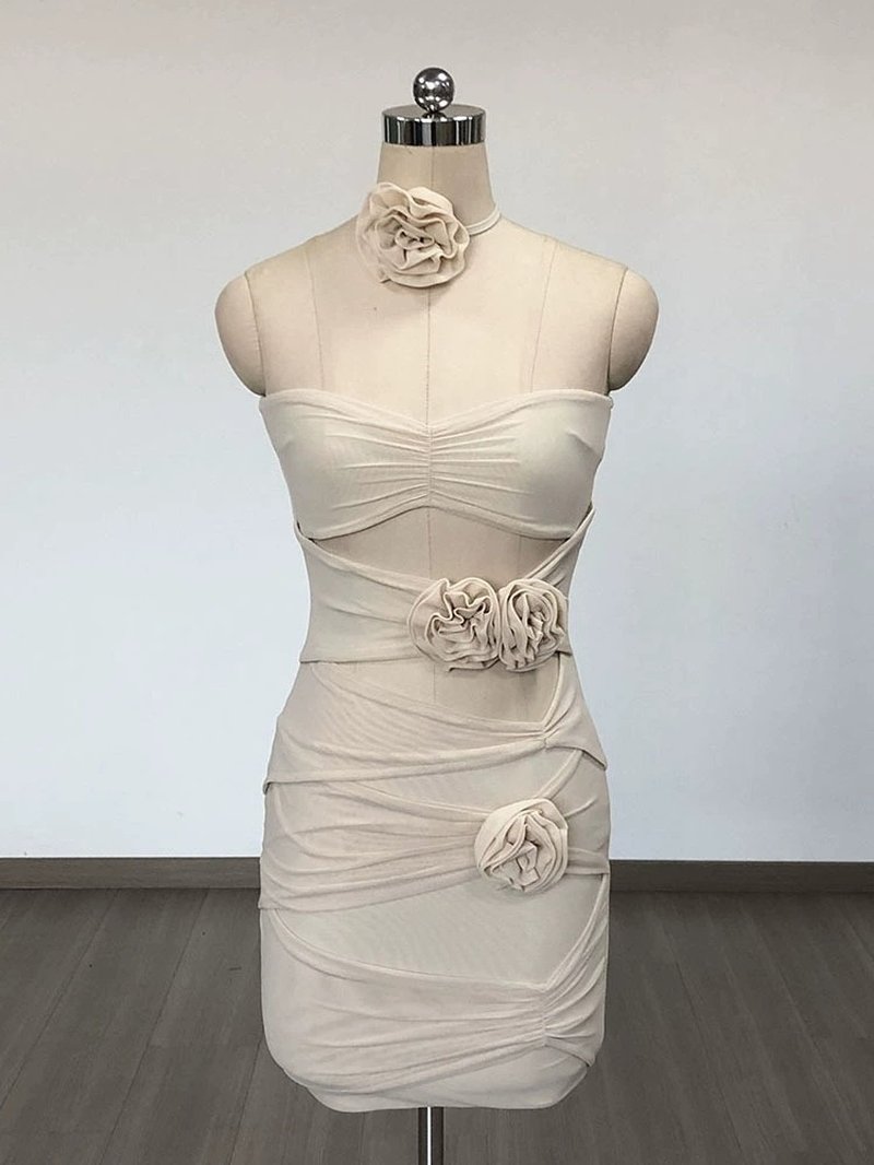 Strapless Ruffle Cutout Bandage Dress H6356