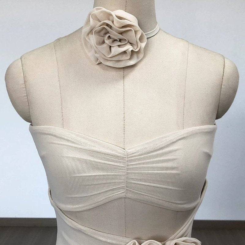 Strapless Ruffle Cutout Bandage Dress H6356