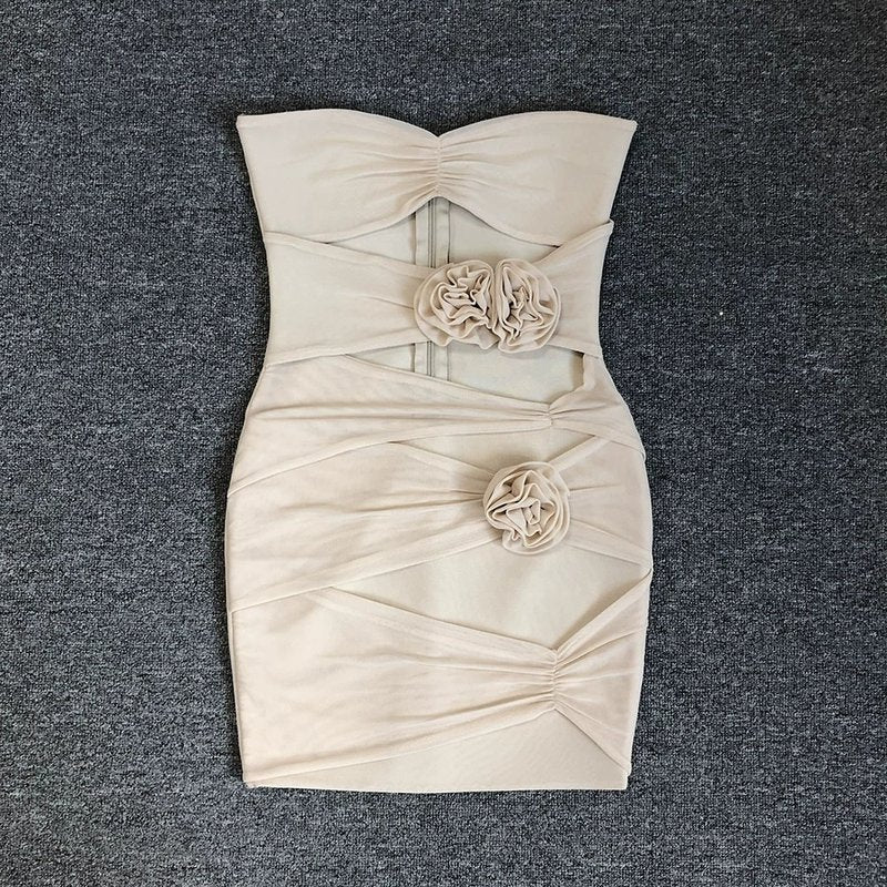 Strapless Ruffle Cutout Bandage Dress H6356