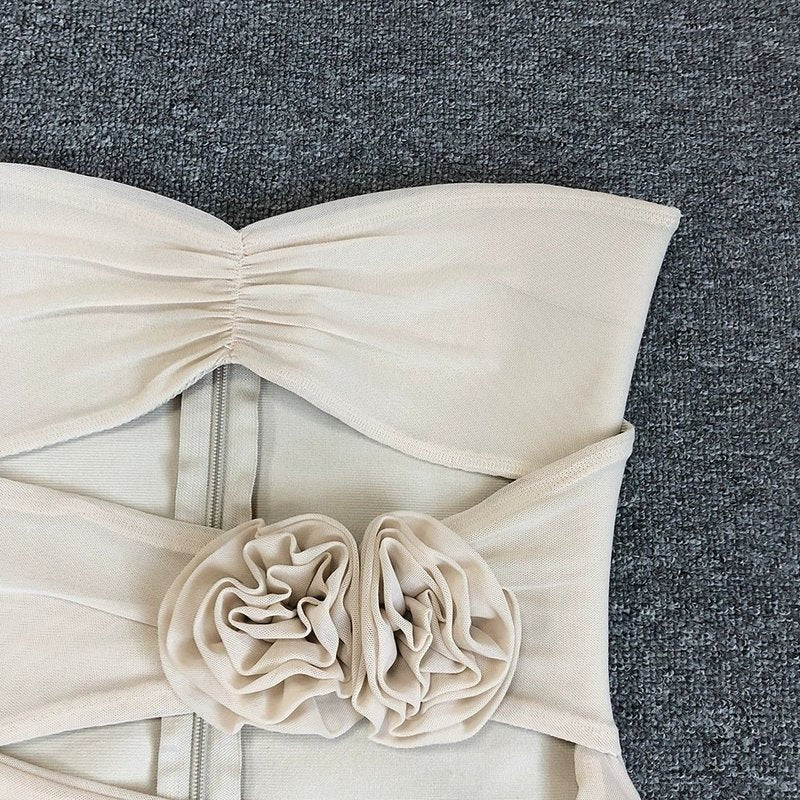 Strapless Ruffle Cutout Bandage Dress H6356