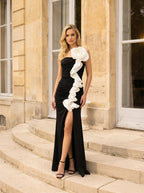 Strapless Ruffle Floral Maxi Dress H7058