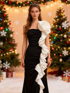 Strapless Ruffle Floral Maxi Dress H7058