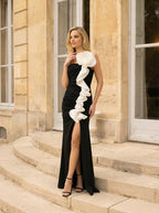Strapless Ruffle Floral Maxi Dress H7058