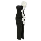 Strapless Ruffle Floral Maxi Dress H7058