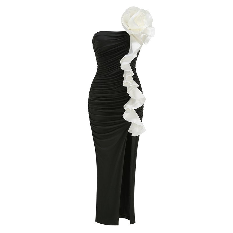 Strapless Ruffle Floral Maxi Dress H7058
