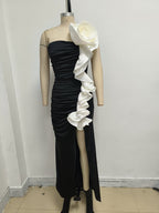 Strapless Ruffle Floral Maxi Dress H7058