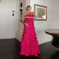 Strapless Ruffle Fuchsia Maxi Dress H6776