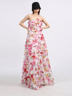 Strapless Ruffle Fuchsia Maxi Dress H6776