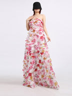 Strapless Ruffle Fuchsia Maxi Dress H6776